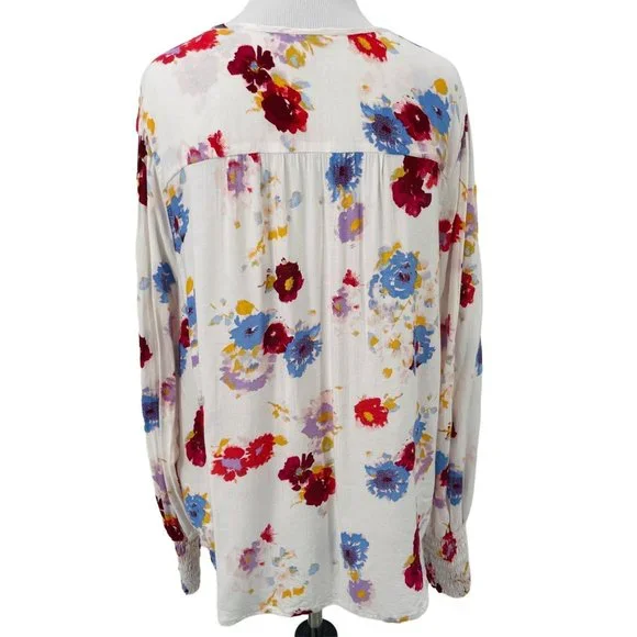 Lucky Brand SZ Large Multicolor Red Floral Blouse Bold Flower Long Sleeve Top - Picture 5 of 7